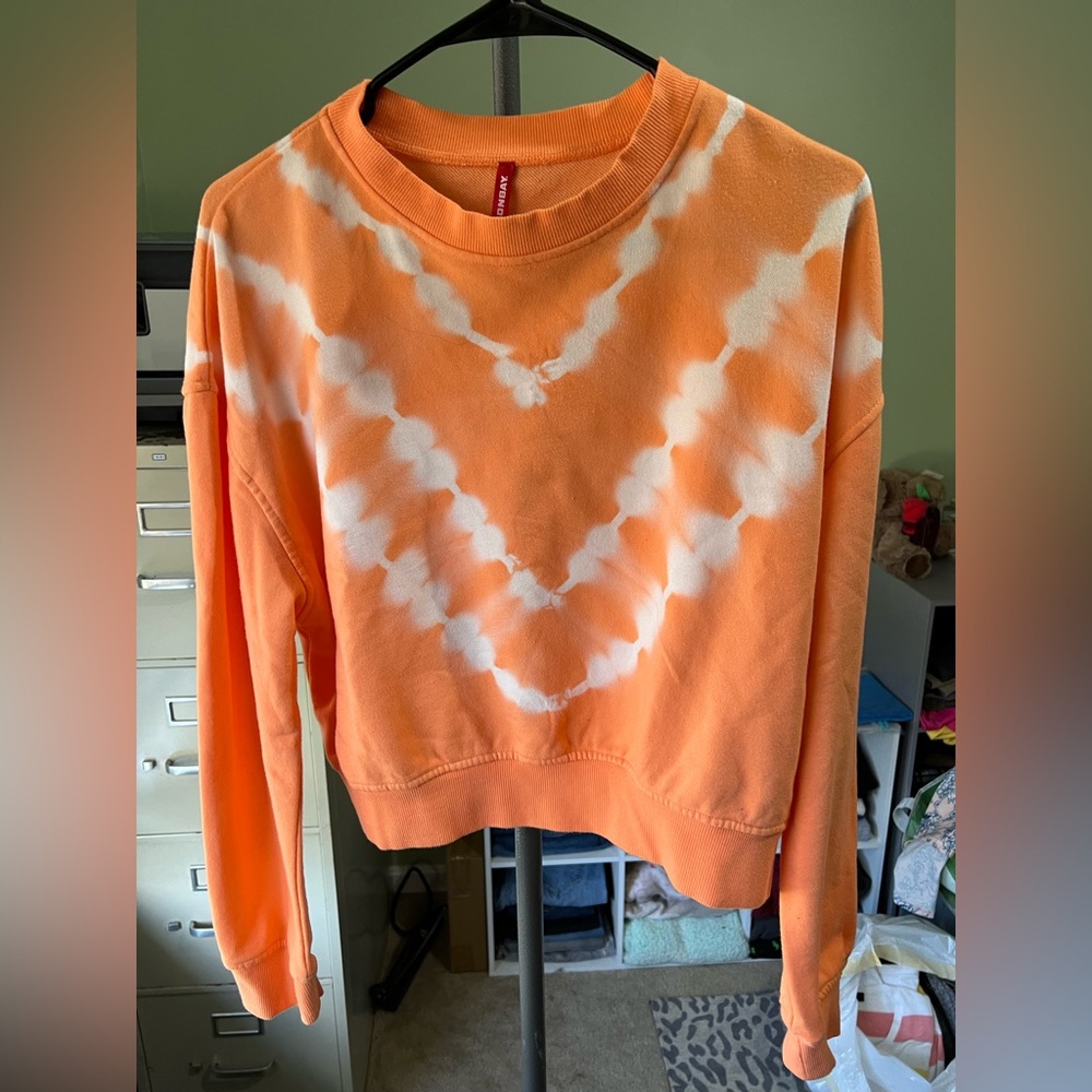 Orange & White Tie Dye Crop Sweatshirt